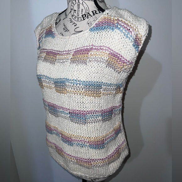 VTG College Town Hand Knit Top Silk Blend Pastel Size Medium - Picture 2 of 10